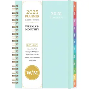 2025 Planner - 2025 Planner Daily Weekly Monthly, Jan 2025 to Dec 2025, 6.4'' x 8.5'', Calendar 2025 Planner with Transparent PP Cover, Green Ink Pages, Colorful Monthly Tabs,  Pocket
