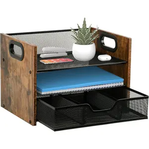 Desk Organizer - 3-Tier Desktop File Organizer with Drawer, Wooden Paper Tray, Office Desk Organizer and Accessories for Papers, Mail, Notebooks, Stationery