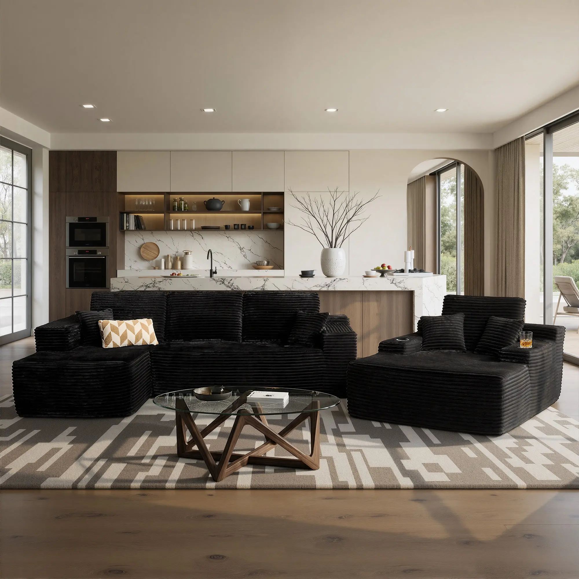 104" Sectional L Shaped Couches&67'' Lounger for Living Room Cloud Couch Sofa with L-Shape Corduroy Boneless Couchs Modern Modular Sectional Couch with Cup Holders, Updated Medium Firmness