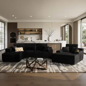 104" Sectional L Shaped Couches&67'' Lounger for Living Room Cloud Couch Sofa with L-Shape Corduroy Boneless Couchs Modern Modular Sectional Couch with Cup Holders, Updated Medium Firmness