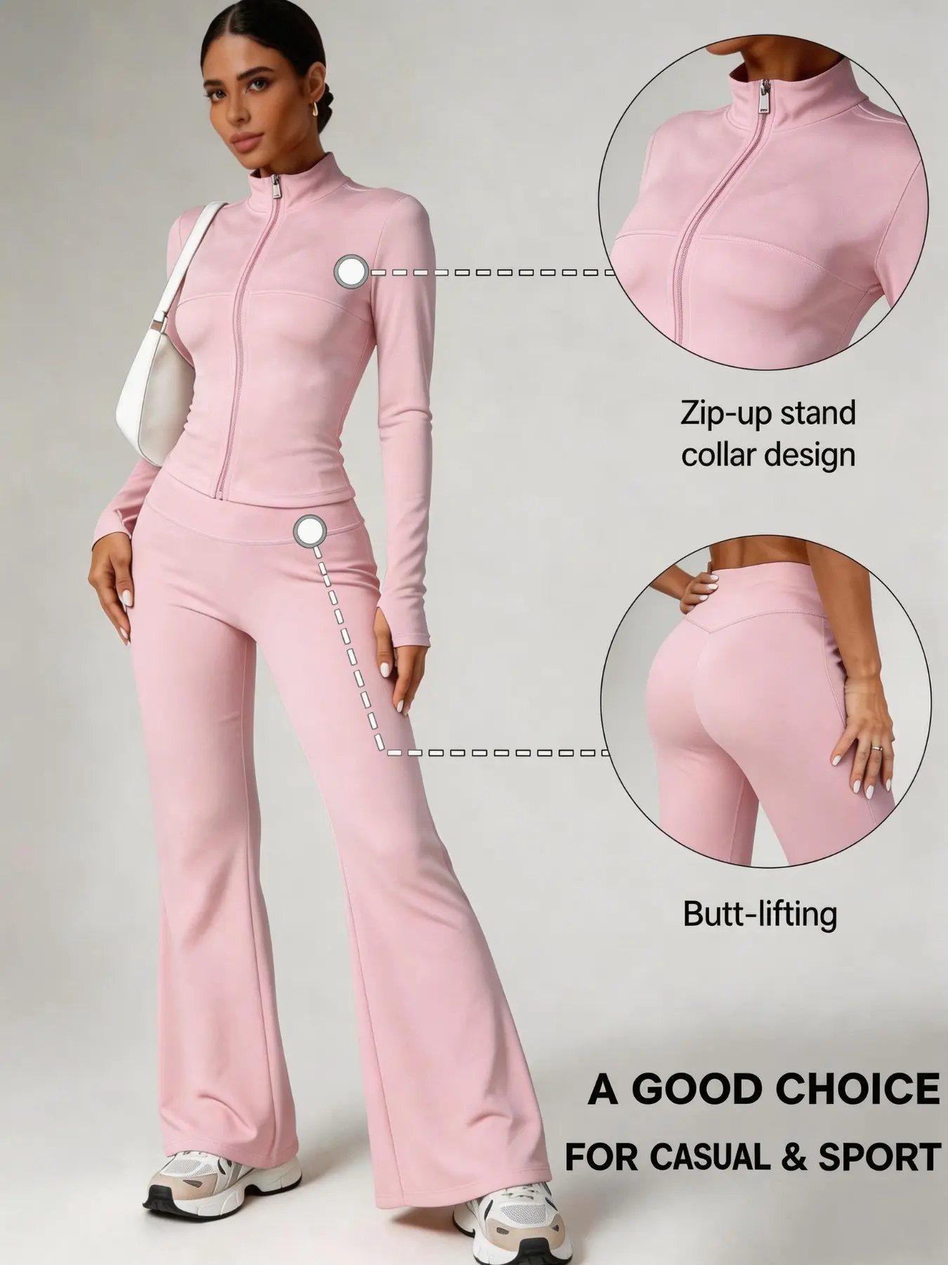 Women's Two-Piece Sportswear Set, Zipper Jacket & Wide-Leg Pants, High-Waisted Comfortable, Quick-Dry for Gym & Daily Wear, Athleisure Wear, Fitness Sportswear Set, Workout Sets, Gym Athletic Clothes