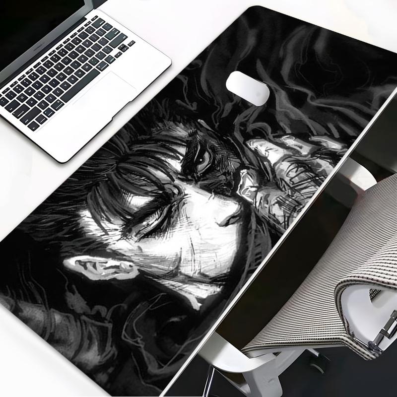 Black White Dark Tough Guy Gothic Manga Design Large Gaming Mouse Pad,Aesthetic Desktop Decoration Pad,Washable Rubber Pad Non-Slip Lock Edge Multi-Size Mouse Pad Suitable For Home Office,Good Gift for Family and Friends
