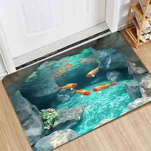 Koi Design Door Mat, Flannel Material, Non-Fading, Suitable for Kitchen, Dining Room, Hallway, Bathroom, Bedroom, Study, Indoor/Outdoor Doors, High Traffic Areas, Home Decor