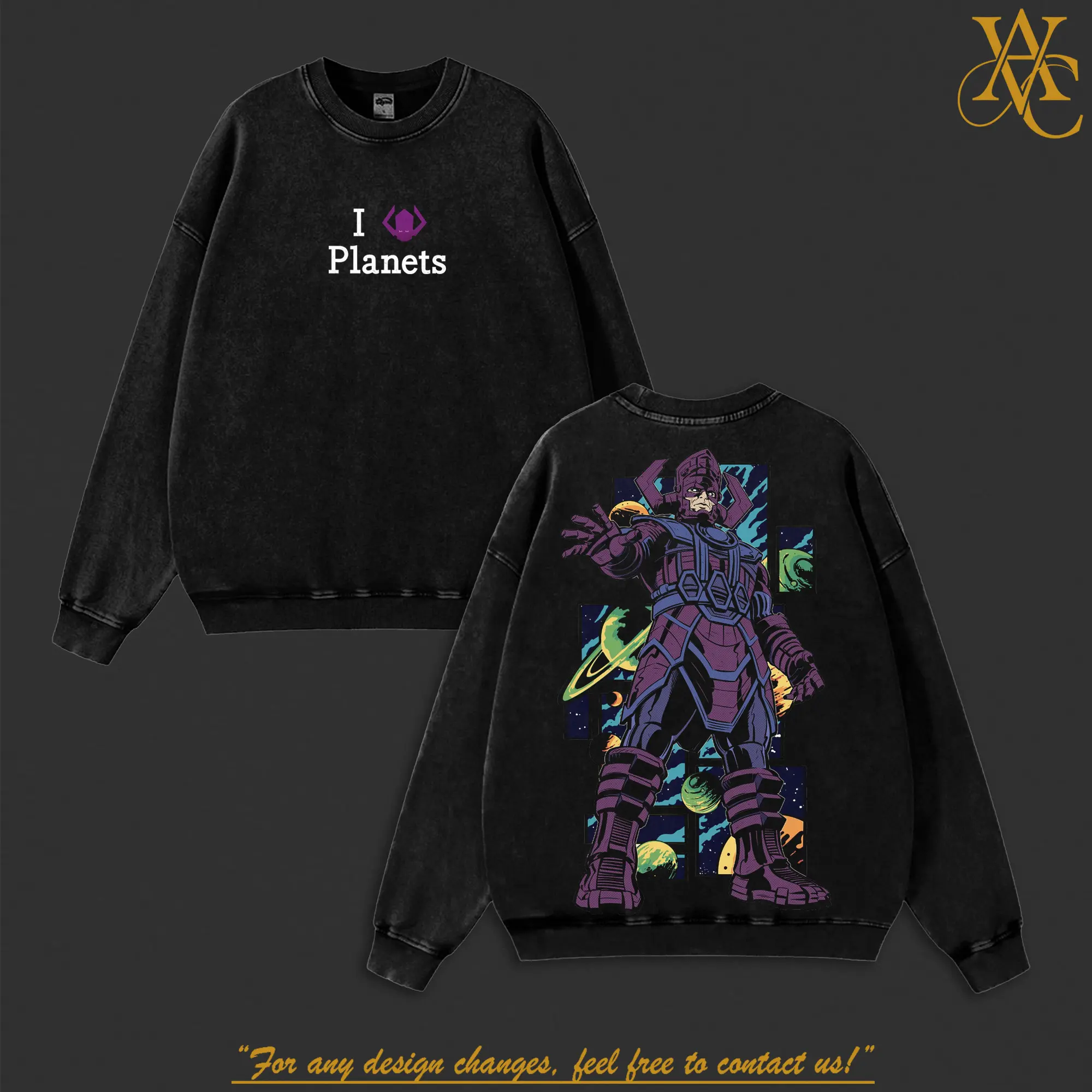 Vintage Galactuss - Fantastic 4 Double Printed Oversize Lightweight Acid Washed Tee TV Show Graphic Top Cotton Gift T-Shirt For Comic Lover, Gift T-Shirt For Movie Lover washed streetwear Oversized Menswear Classic Apparel