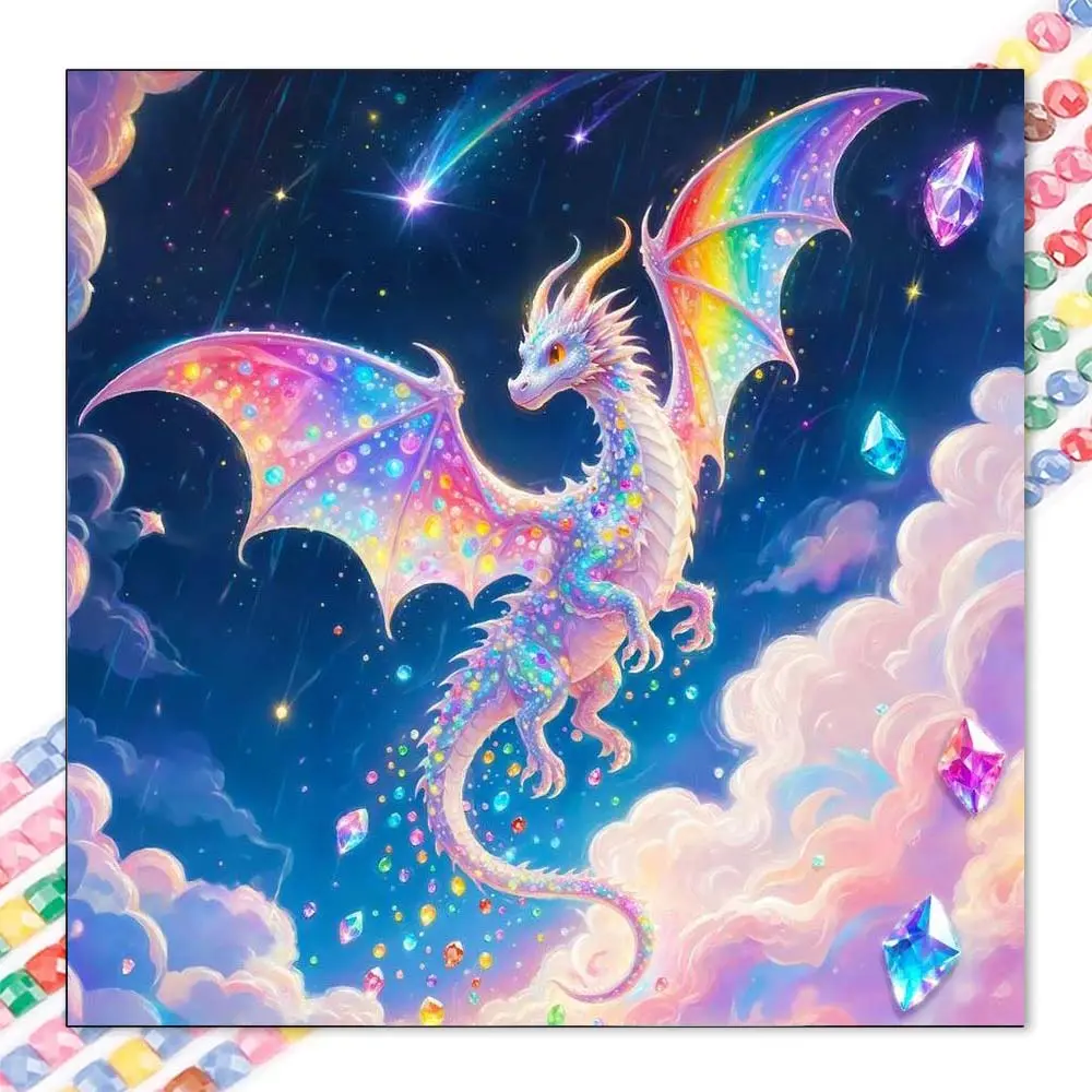 1 set of DIY diamond painting kit, 5D diamond art set, DIY decor dragon, rainbow, starry sky mosaic, diamond art, DIY art home decor, Handicraft.