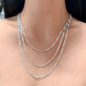 Silver 925 figaro chain necklace 3 y 1 link | Cadena figaro de plata 925 3 mm