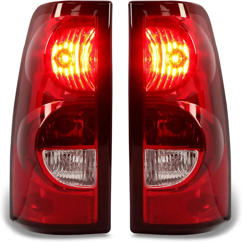 HECASA Tail Light Assembly, Fade-Resistant Plug-and-Play Pair Set for 2003-2006 Chevy Silverado 1500/2500/3500 Truck, 2007 2500HD/1500 Classic, Rear Lamps with Bulb+Harness, GM2800174/GM2801174 Replacement (Red/Clear Lens+Chrome Plastic Housing)