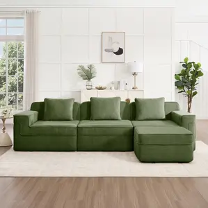 Sectional Cloud Couches with Pillow Corduroy Modular Modern Sofa with deep seats High Back upholstered Couches for Living Room Bedroom with Ottoman No Assembly Required
