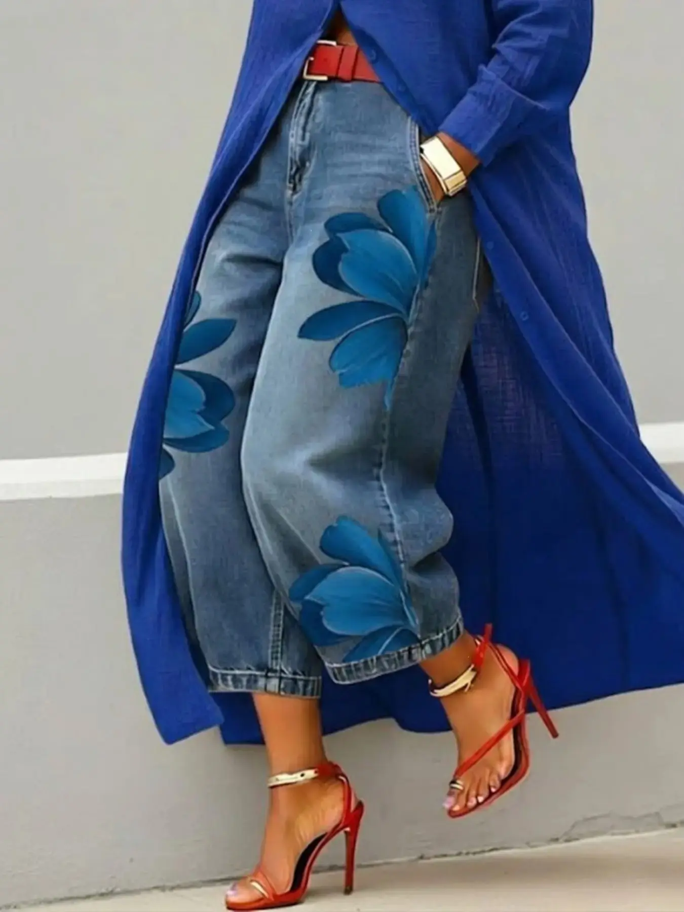 【highland exclusive】Real Denim, Not Faux! Women's Floral Print Wide Leg Jeans | High Waist Relaxed Fit Fall Fashion 2026