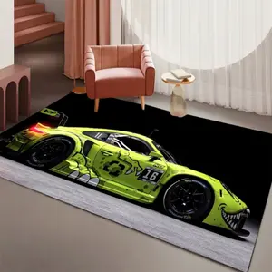 2D Neon Green Race Car Flannel Area Rug - Oversized Soft Plush Mat for Man Cave & Teen Bedroom, Non-Slip Thick Motorsport Pattern Home Decor for Racing Enthusiasts #RaceCarRug #MotorsportCarpet #CarLoversDecor #FlannelMat #NonSlipRug