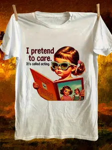 Men'S Retro Punk Rock Graphic Tee Made of 100%, Featuring a 1950S Pin-Up Girl And The Slogan 'I Pretend to Care'. This Soft, Short-Sleeve Shirt Is Perfect for Casual Wear in Any Season And Is Machine Washable, Inspired by Classic Movies