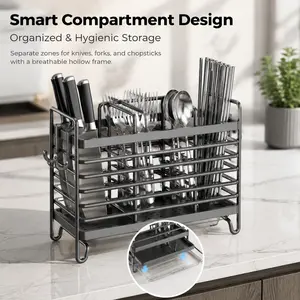 Wall-Mounted Kitchen Storage Box, Chopstick Holder, Soup Spoon Rack, Utensil Organizer, Drainage Shelf, Home Use