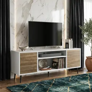 65 Inch TV Compatible TV Console, Practical Entertainment Center with Closed Cabinet and Open Storage Shelf, Sturdy Media Stand Table for Living Room Bedroom Office Daily Use