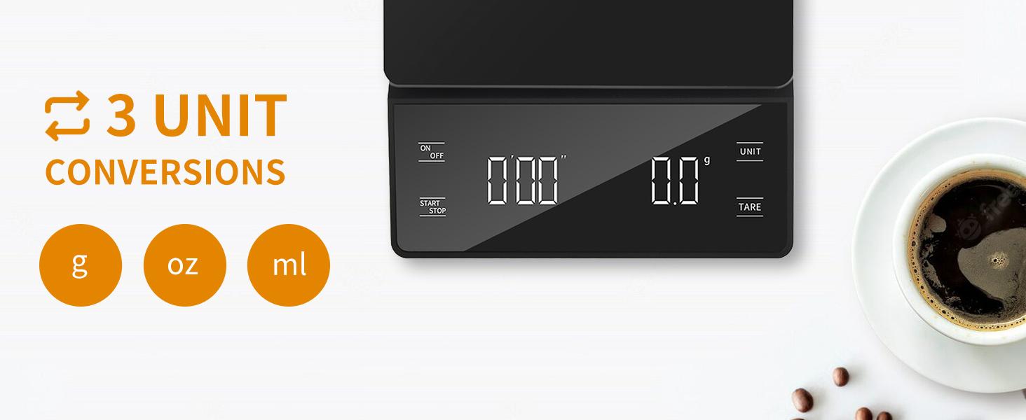 NKOVE Digital Coffee Scale with Timer 3kg/0.1g High Precision Espresso Scale Tare Function for Pour Over Maker Brew