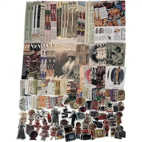 200PCS Retro Memories Acid-Free DIY Office Stationery Kit - Decal Stickers, Rubber Stamps, Removable Pre-Printed Sheets, Vintage Car & Bike Ephemera, Washi & Paper Mix for Mixed Media, Journaling/Cottagecore Decor (Works for Scrapbooks, Cards, Gifts)