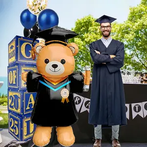 1pc Adorable 61.02-inch Standing Graduate Bear Foil Balloon – Featuring a Cap and Diploma Design, Perfect for Celebrating Graduation, Bear Decoration | Celebration Atmosphere | Durable Balloon