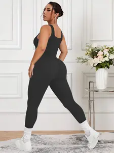 Plus Size Workout Jumpsuit,U-Neck Sleeveless Bodysuit,High Waisted Tummy Control One-Piece Yoga Leggings,Seamless Stretchy Athletic Wear for Gym,Running,Daily