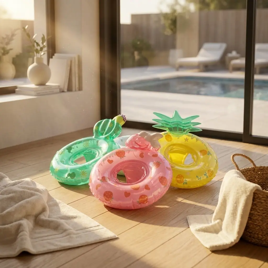 Thickened Anti-Tip Swimming Float Ring, Strawberry Theme Pineapple Cactus Motif Designs, Safe Anti-Choking, Essential Pool Toy, Up to 55 Lbs