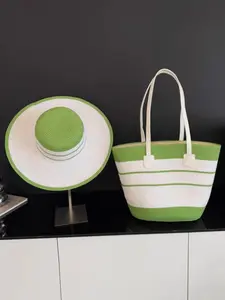 Women's Fashion Straw Hat & Woven Bag Set, Large Capacity Shoulder Tote, Trendy Outdoor Beach Sun Hat, Summer Travel Gift