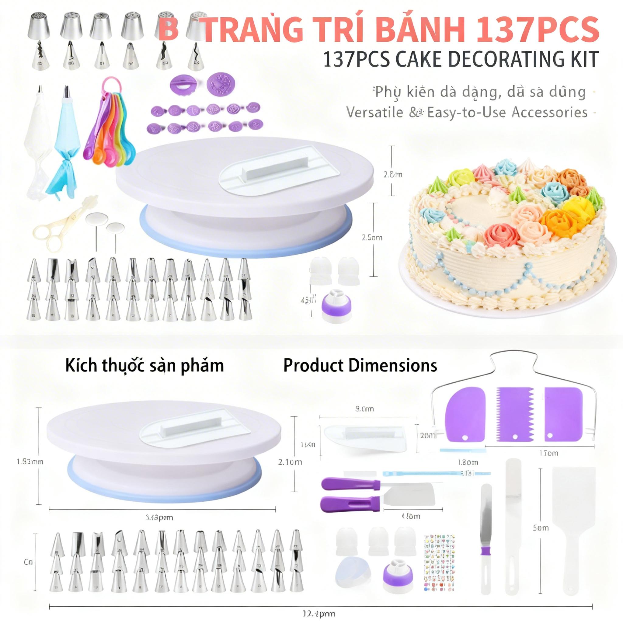 137 Pcs Cake Decorating Supplies Kit with Rotating Turntable, 58 Icing Tips, Piping Bags, Spatulas, Scrapers & Baking Tools Set for Beginners & Pros, Cake Decorating Set for Frosting, Birthday Cakes, Cupcakes