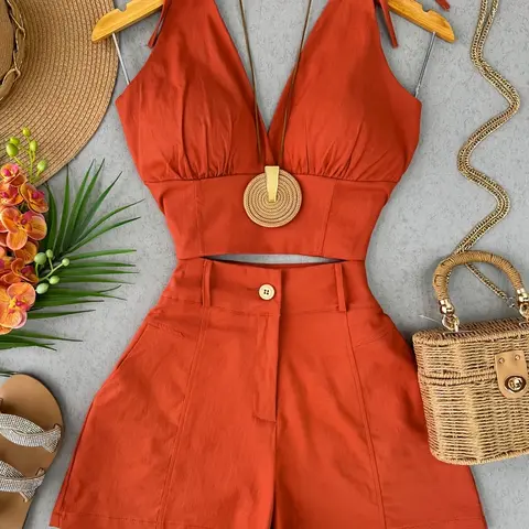 Vintage Boho Solid Color Sleeveless Crop Tank Top and Shorts Set for Women, Comfortable Casual Bohemian Outfit, Outfit Sets Women, Spring and Summer