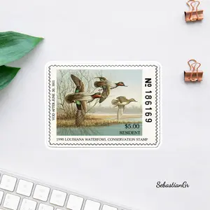Vintage Waterfowl Conservation Stamp Art, Classic Duck Hunting Collectible Design, Retro Wildlife Nature Illustration