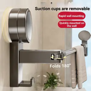 Durable No-Drill Suction Towel and Slipper Rack, 15-31 Inch Adjustable Rotating with Hooks, Bathroom Towel Holder & Slipper Organizer