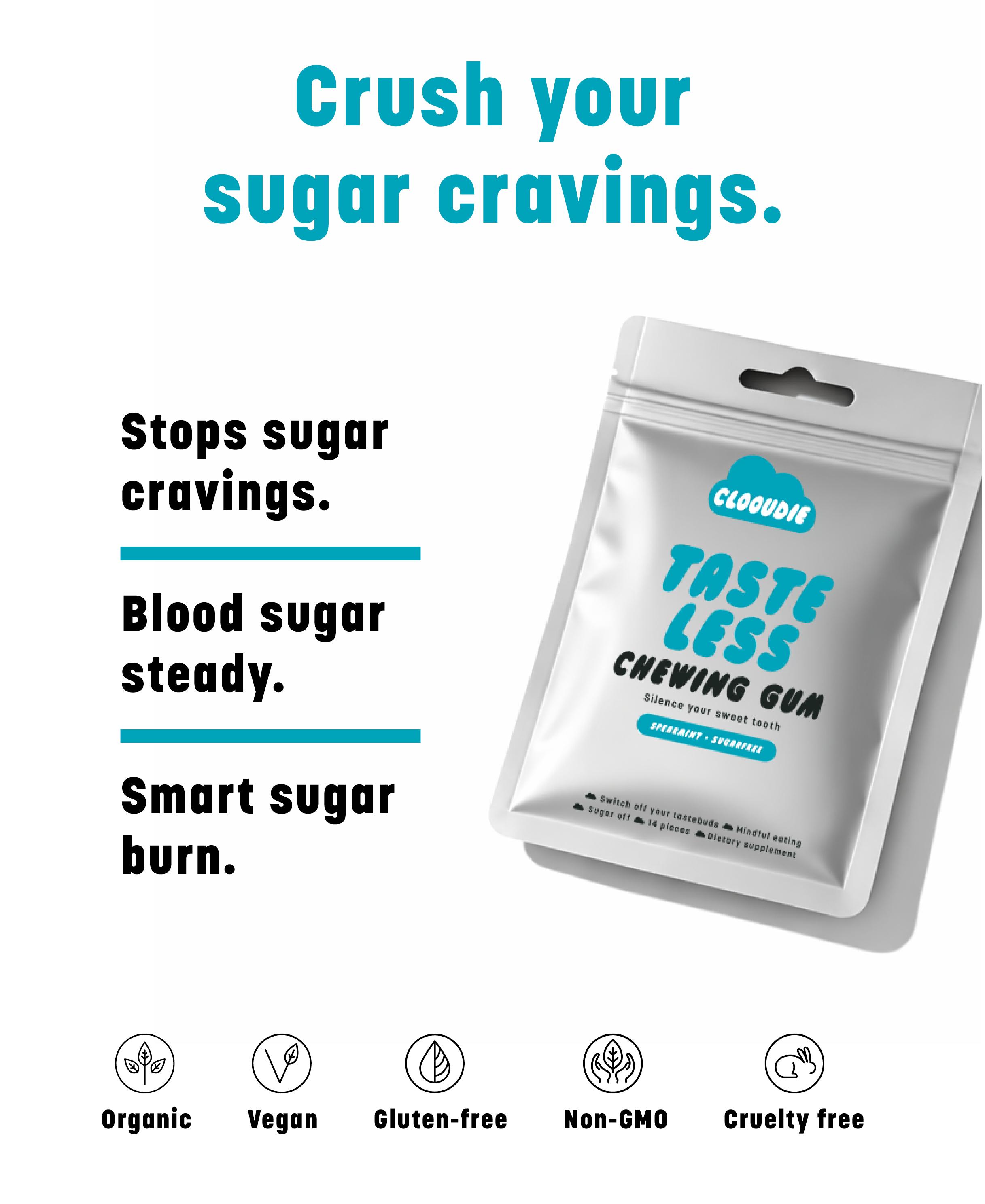 Clooudie Taste-less Chewing Gum (Buy 2 for the price of 1), 14 Gum, Reduce Sweet Signal, Helps With Eating Healthy, Help With Bloating, Gymnema Sylvestre, Vegan