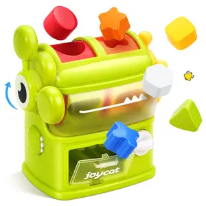 JoyCat Monster Eating The Shapes, Interactive Shape Sorter Baby Toys, with 6 Shape Blocks & 2 Levers, Montessori Color Matching & Sorting Learning Toy