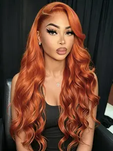 Ginger Orange Wavy Wig 13x4 Lace Front Pre-Plucked Synthetic Wig, HD Transparent Lace, Large Waves for Concerts & Music Festivals, Daily Wear & Date-Ready, 28 Inches Lace Wigs