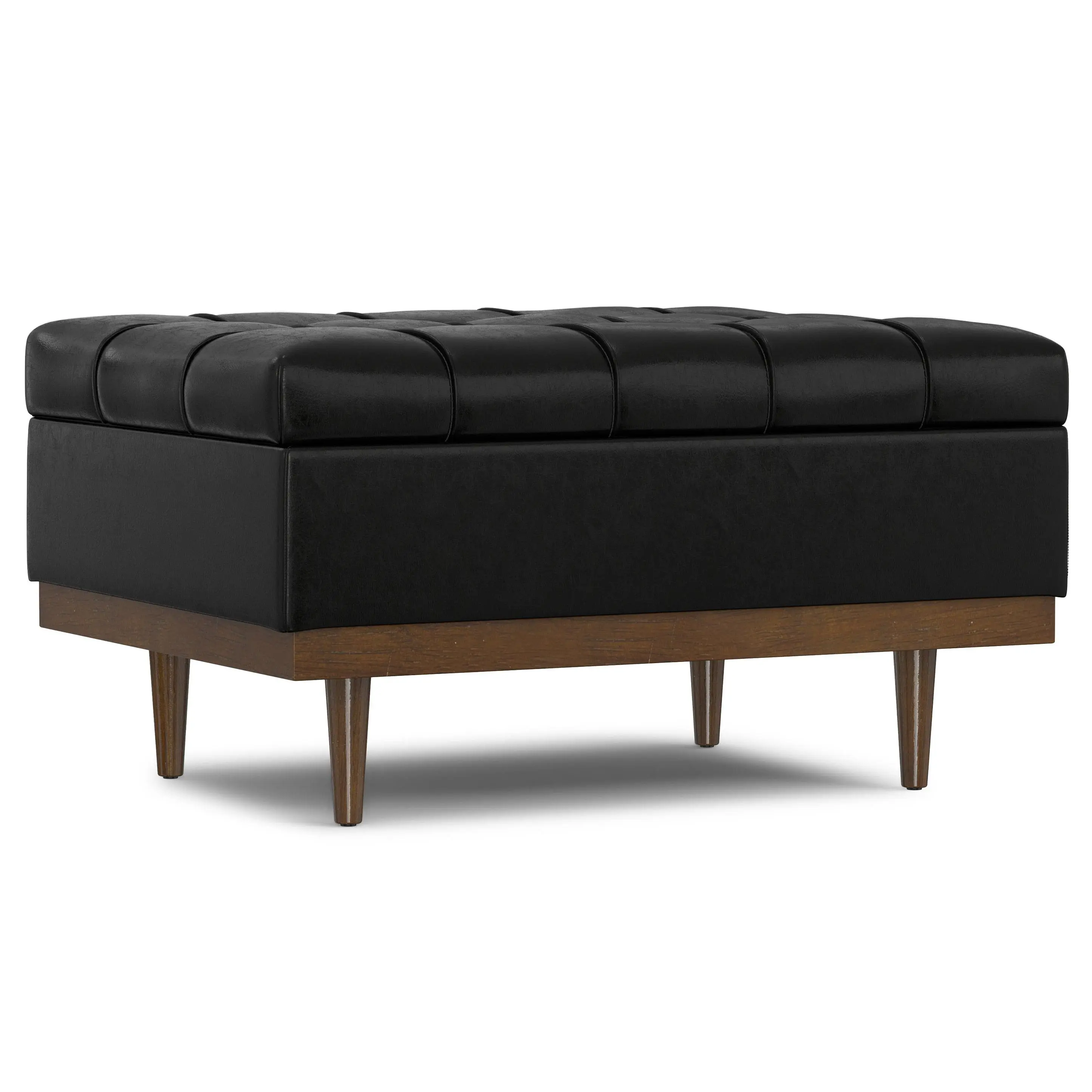 Mariah Multi-Purpose Distressed Faux Leather Footstool-Ottoman - Rectangular Tufting & Piping Detail, Foam Cushioned Footrest, Wood Frame, Compartmentalized Storage, Fully Assembled Indoor Coffee Table Furniture, Easy Returns, Rectangular Tufting And Pipi