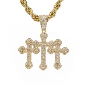 Cross Pendant with Rope Chain – 8mm Chain, 24”, Gold / Silver Tone