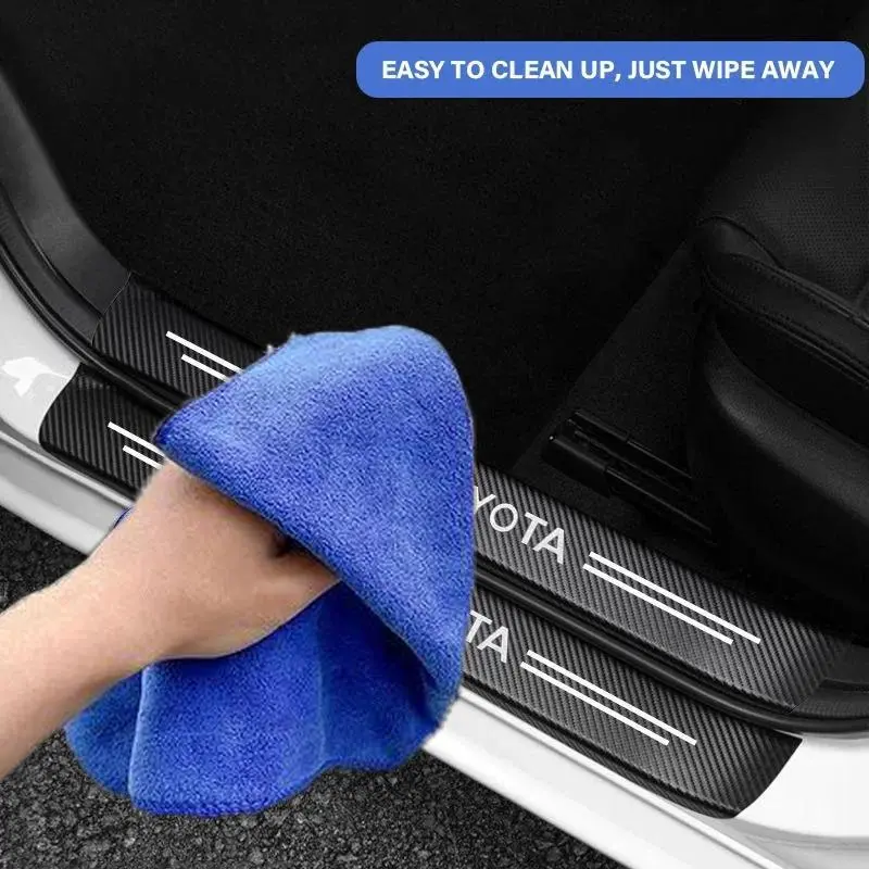 For Toyota Exclusive Logo Carbon Fiber Car Door Sill Protectors Stickers, Double-Sided Anti-Scratch Anti-Collision Decor, 4pcs Set (Front Door: 60cm x 7cm, Optional 8pcs)