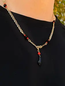 Women's Men's Black Mariner Chain Jet Necklace 14K Gold Plated Protection Jewelry