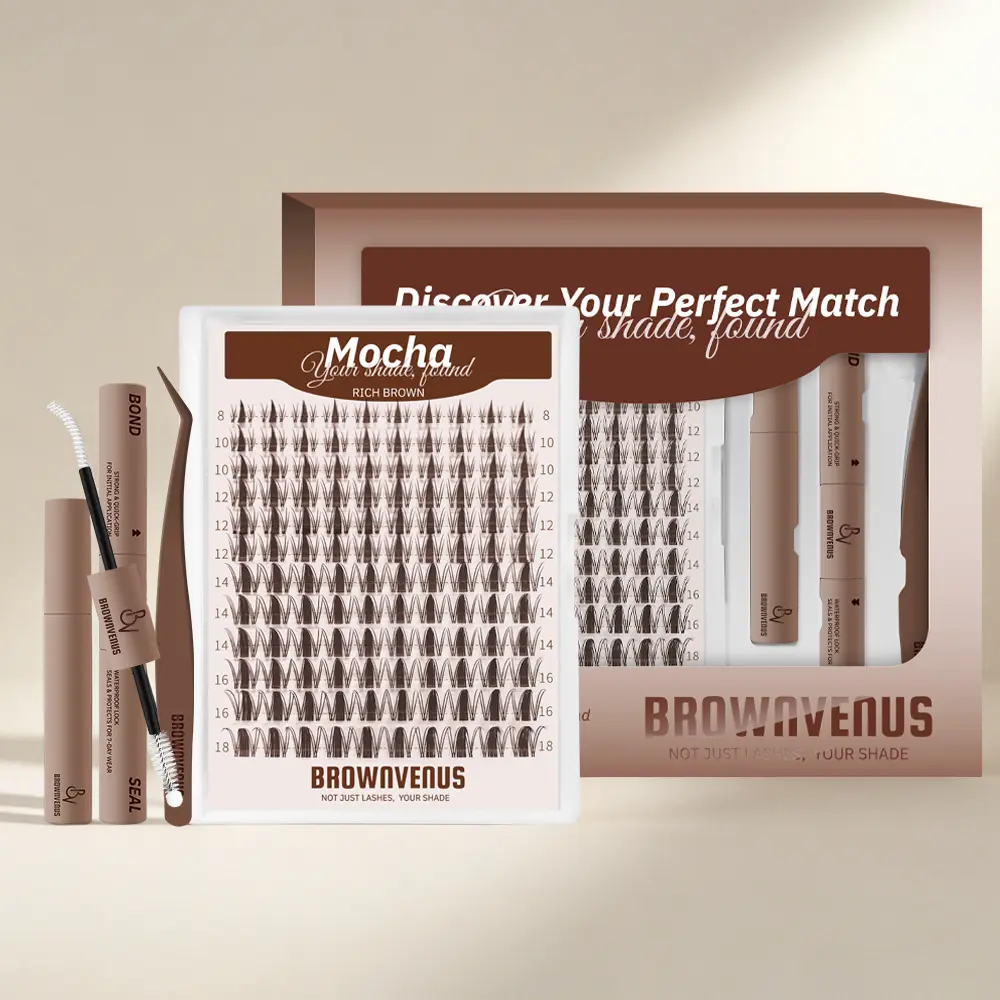 Mocha | BrownVenus Brown Manga Eyelash Extension Kit Fairy Viva Cluster Dark Brown Clusters for a Subtle Glam Brown Fairy Brown Manga Viva Style Soft Alternative to Harsh Black Lashes Perfectly Matched for Fair Skin & Blonde Brown Hair