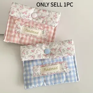 Ladies' Coin Purse - Vintage Gingham Floral Print, Compact & Novel Design, High Aesthetic Appeal, Perfect for On-the-go Use, Plaid Pattern Wallet