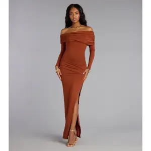 Off-The-Shoulder Moments Slit Maxi Dress