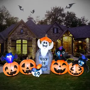 DomKom 8FT Halloween Inflatable Decorations, Blow Up Pumpkins and Tombstone Ghost Cat Bat Spider, LED Lights, Holiday Decoration for Halloween Party Outdoor, Yard, Garden Lawn Décor