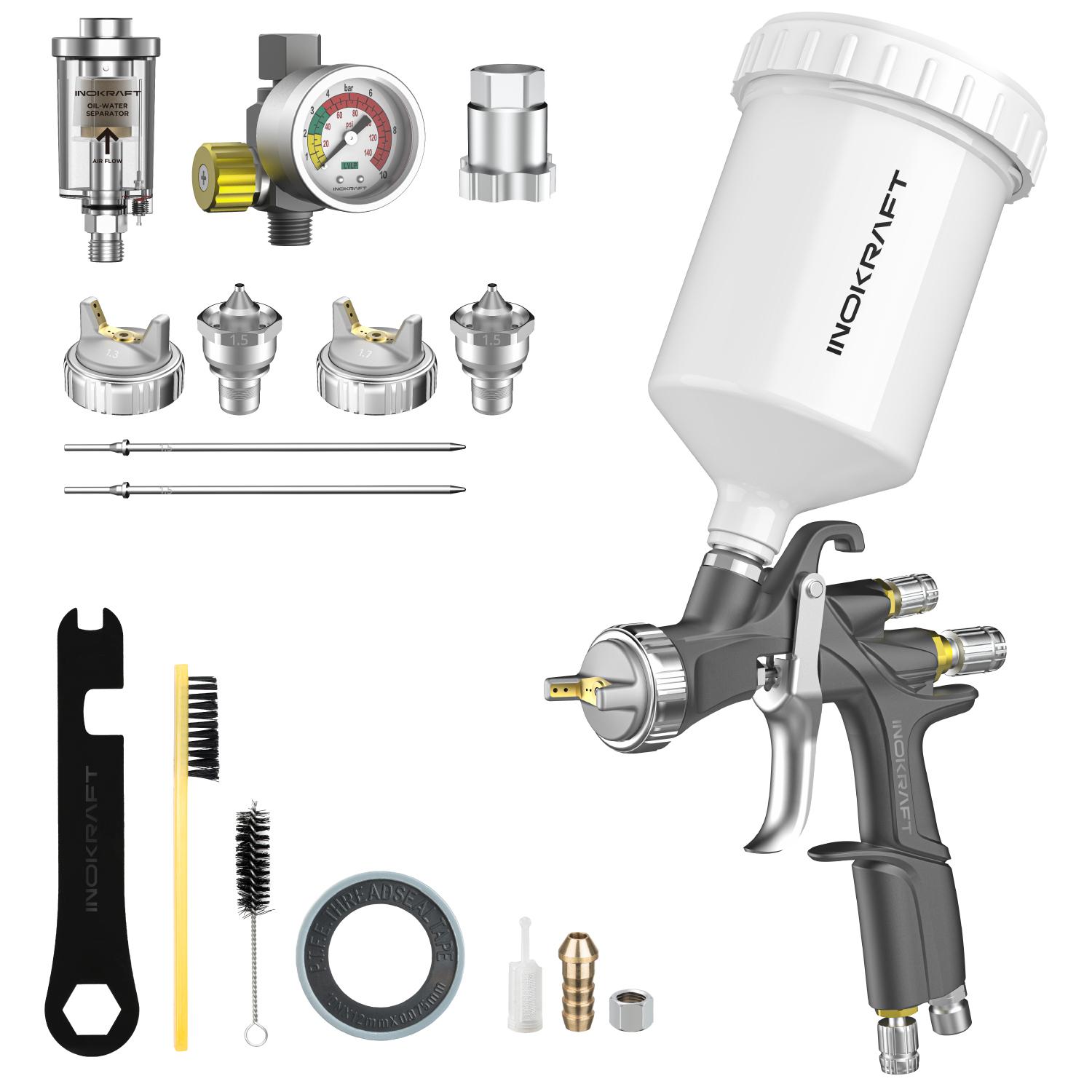 InoKraft DRZZLE D1-LVLP Spray Gun Premium & Basic Kit for Cars & House DIY Painting Superior Quality Atomization Efficie