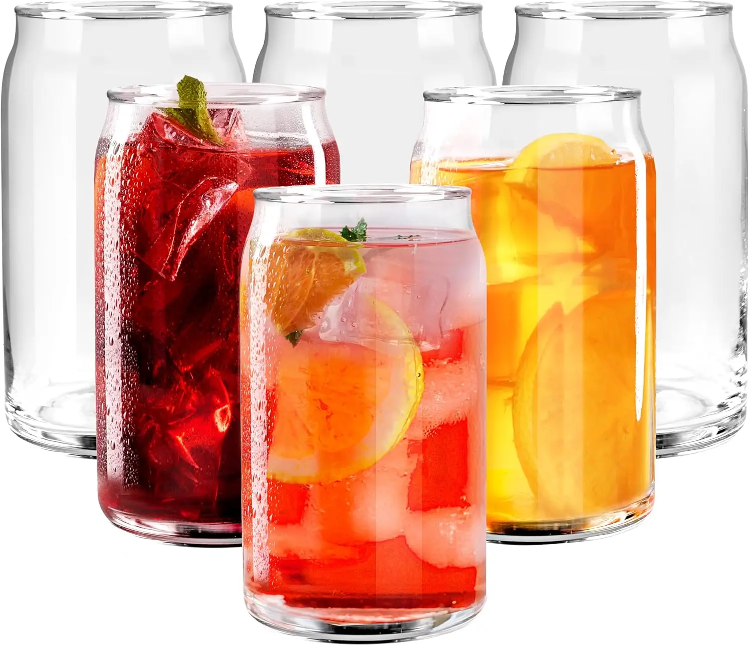 [6 Pack - 16 oz.] Glass Can Shaped Cups  & Coffee Tumbler Glasses, Cordial Glasses,  Glasses