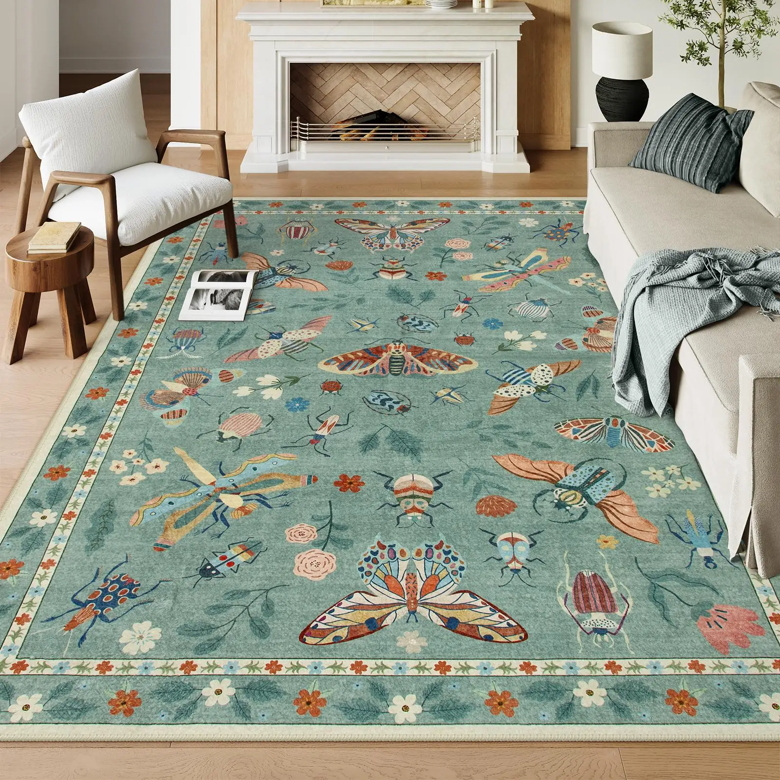 【FallFreshness】Lahome Washable Insect Area Rugs –Soft, Ultra-Thin Non-Slip Stain-Resistant Rug for Living Room, Bedroom, Dining Room and Office