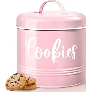 Pink Cookie Jar for Kitchen Counter, 1 Gallon Vintage Cookie Jar with Airtight Lid, Large Food Storage Container for Candy, Cookies, Dessert, Farmhouse Kitchen Decor and Accessories