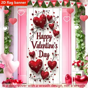 1PC Polyester 2D Flat Heart Print Wishing Banner - Valentine's Day & Birthday Romantic Wall Decor for Home & Store Hanging