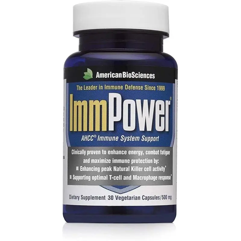 American BioSciences ImmPower AHCC Supplement, Vegetarian Capsules, Enhanced Immune Support, Natural Killer Cell Activity and Cytokine Production, 500 milligrams per Capsule (30 Count)