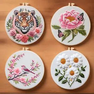 Embroidery Kit, 1 Set DIY Hand Embroidery Kit with Floral/Tiger/Bird Pattern, Cross Stitch Embroidery Kit for Beginners, Gift for Friends, Embroidery Craft