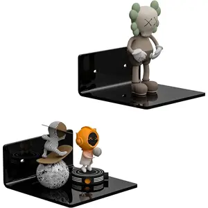6 Inches Acrylic Small Wall Shelves 2 Pack, Floating Shelf for Wall Mounting, Acrylic Display Ledges for Funko Pop Figures, Home Décor, Living Room, Gaming Room, Plants(6 inch, Black)