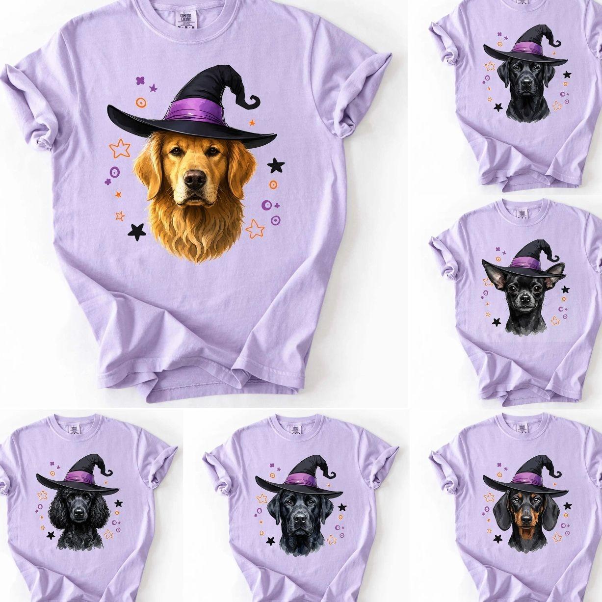 Comfort Colors 50+ Dog Breeds Available Halloween Shirt, Cute Dog Witch Hat Graphic Tee, Funny Puppy Lover Shirt, Cozy Unisex Dog Mom Dog Dad Apparel, Pet Parent Gift, Spooky Season Dog Lover T-Shirt RBL