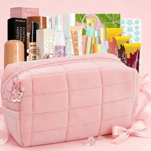 Multifunctional Face Makeup Set: Pink Cosmetic Bag & Keychain Gift Set—Includes freckle cushion, blush, acne patches, lip care products, lip gloss and lip tint, oil-control foundation, and primer gel. Perfect for Valentine's Day, anniversaries,romantic