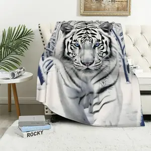 JEUXUS White Tiger Blanket Soft Throw Blanket Plush Weighted Blankets for Couch Sofa Tiger Gifts for Kids Adults Boys Girls Father's Day Thanksgiving Valentine's Day holiday gifts for family and children
