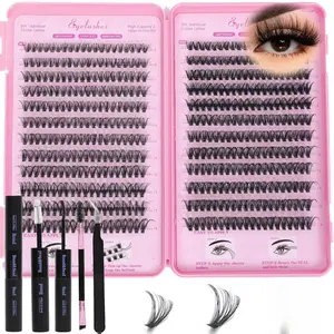 Lash Clusters Kit, Eyelash Clusters Individual Lash Extension Kit 480 Pcs D Curl Fluffy Wispy False Eyelashes Extensions Thin Band with Bond Seal Tweezers Brush Removers (30D+40D KIT 9-16mm)